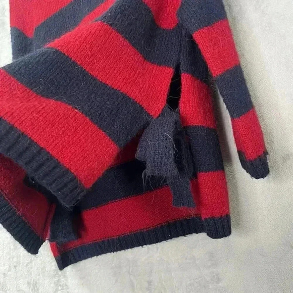 Moly Striped Hooded Ties On Sides Chunky Sweater Sz M Maybe Wool/Mohair Blend - Picture 4 of 10